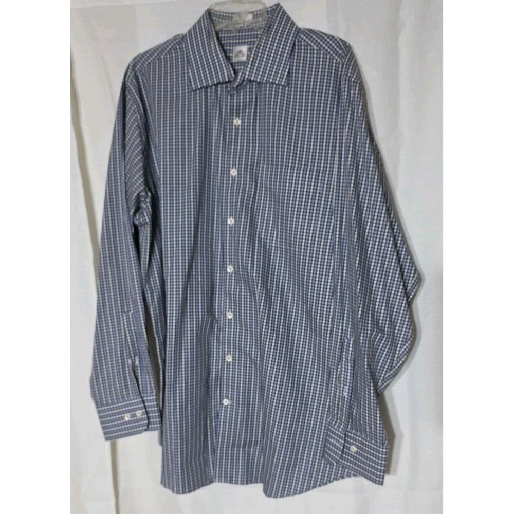 Peter Millar Nanoluxe Button Down XLarge Shirt Mens Lt Blue Plaid Preppy Classic